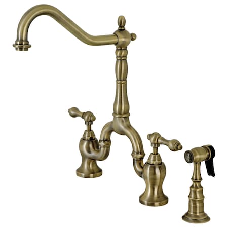 Kingston Brass KS7753ALBS Bridge Kitchen Faucet with Brass Sprayer, Antique Brass KS7753ALBS